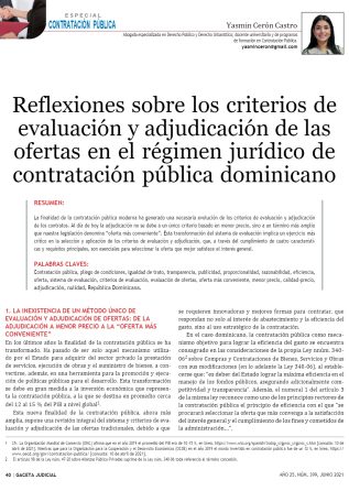 Reflexiones sobre los criterios de evaluación y adjudicació
